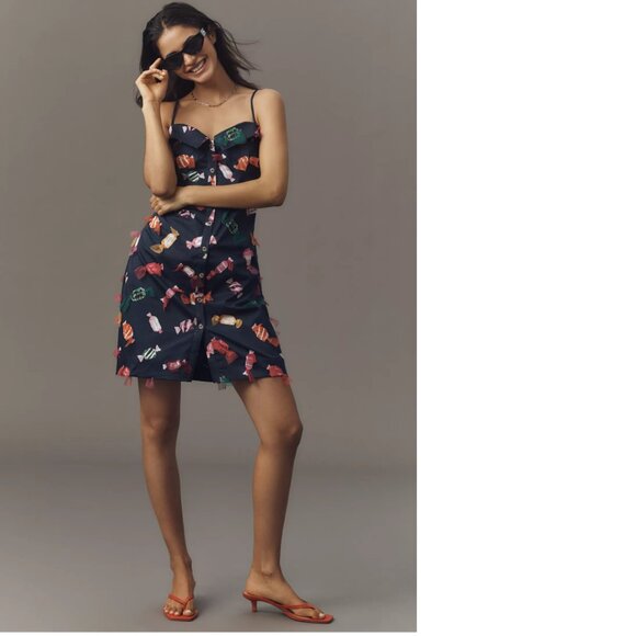 Anthropologie Maeve Printed Buttondown Mini Dress size 10 blue NEW NWT - Picture 4 of 9